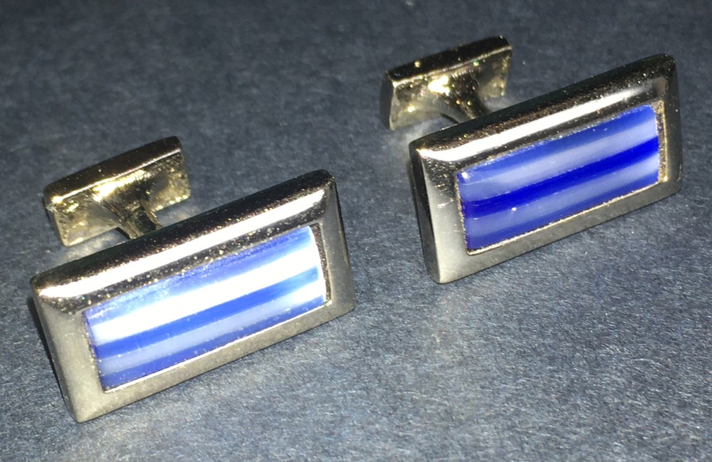 Blue Enamel Cufflinks Curved Post Design