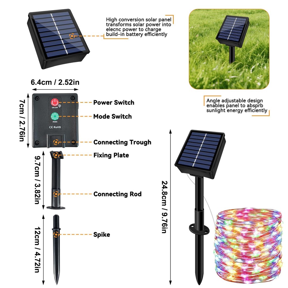 Solar String Lights Outdoor Waterproof 2 Pack Total 66ft 2 Pack, Multicolor