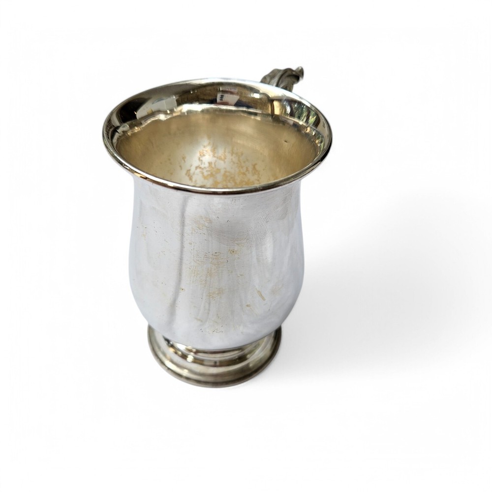 Antique Solid Silver Christening Mug – Rococo Scroll Handle, Baluster Form
