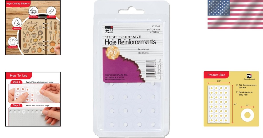 Durable 544 White Rectangular Labels for 3 Hole Punched Paper Reinforcement