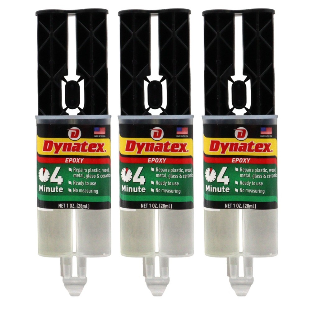 Dynatex 4 Min Epoxy 1 oz Twin Syringe - Rapid Clear Bond (3-Pack)
