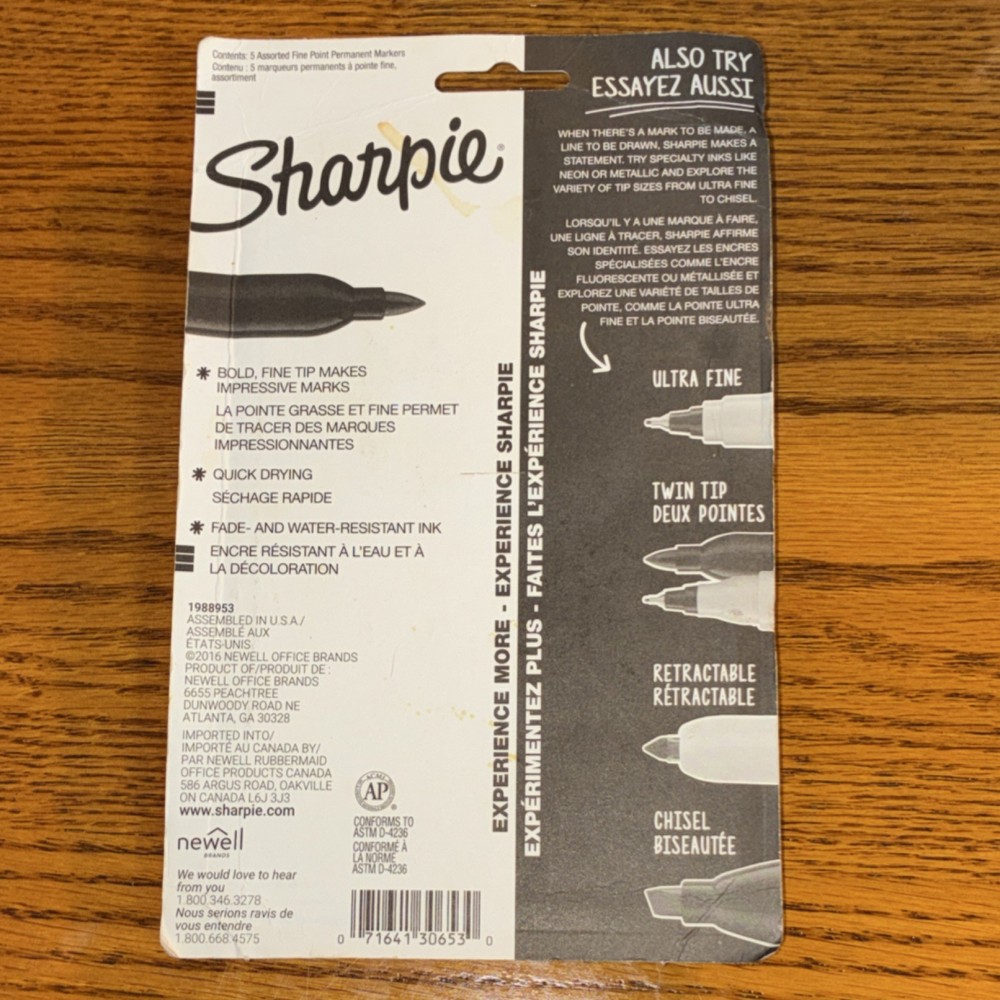 Sharpie Fine Point Permanent Markers 5-Pack Assorted Colors MPN 30653
