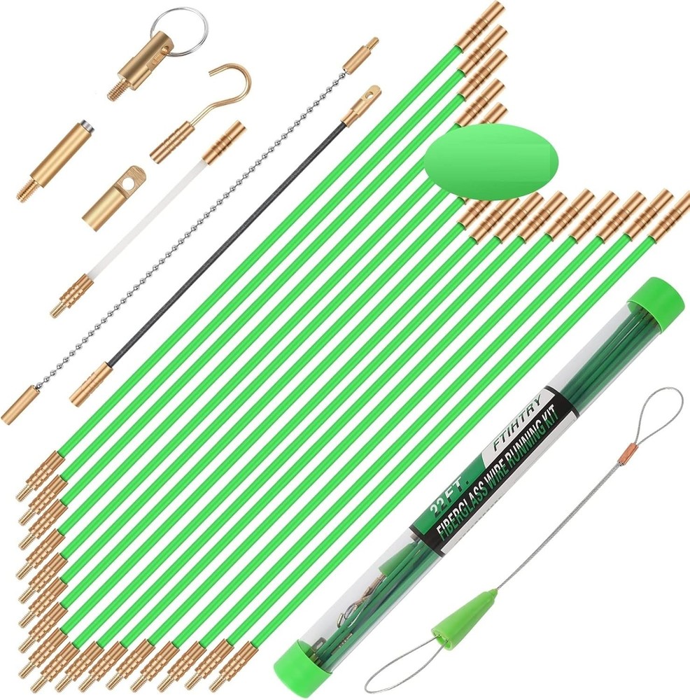 Electrical Wire Cable Fish Rods Kit with 8 Attachments