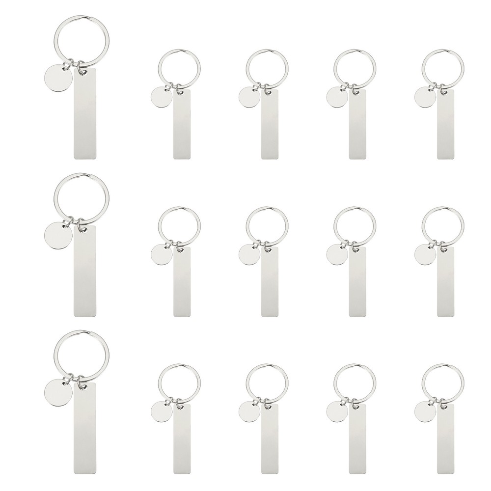 15Pcs Metal Engraving Keychain Blanks, Silver Tone(Rectangular)