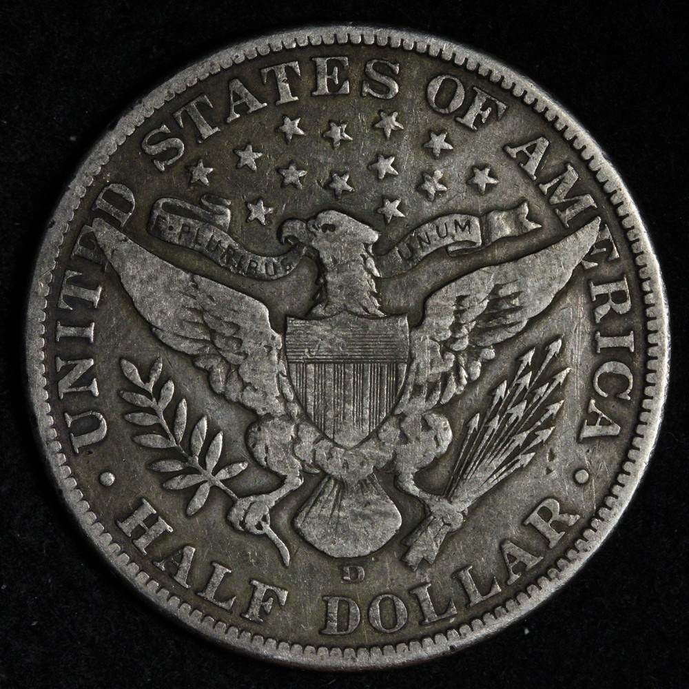 1912-D Barber Silver Half Dollar VF E383 UKZHJ