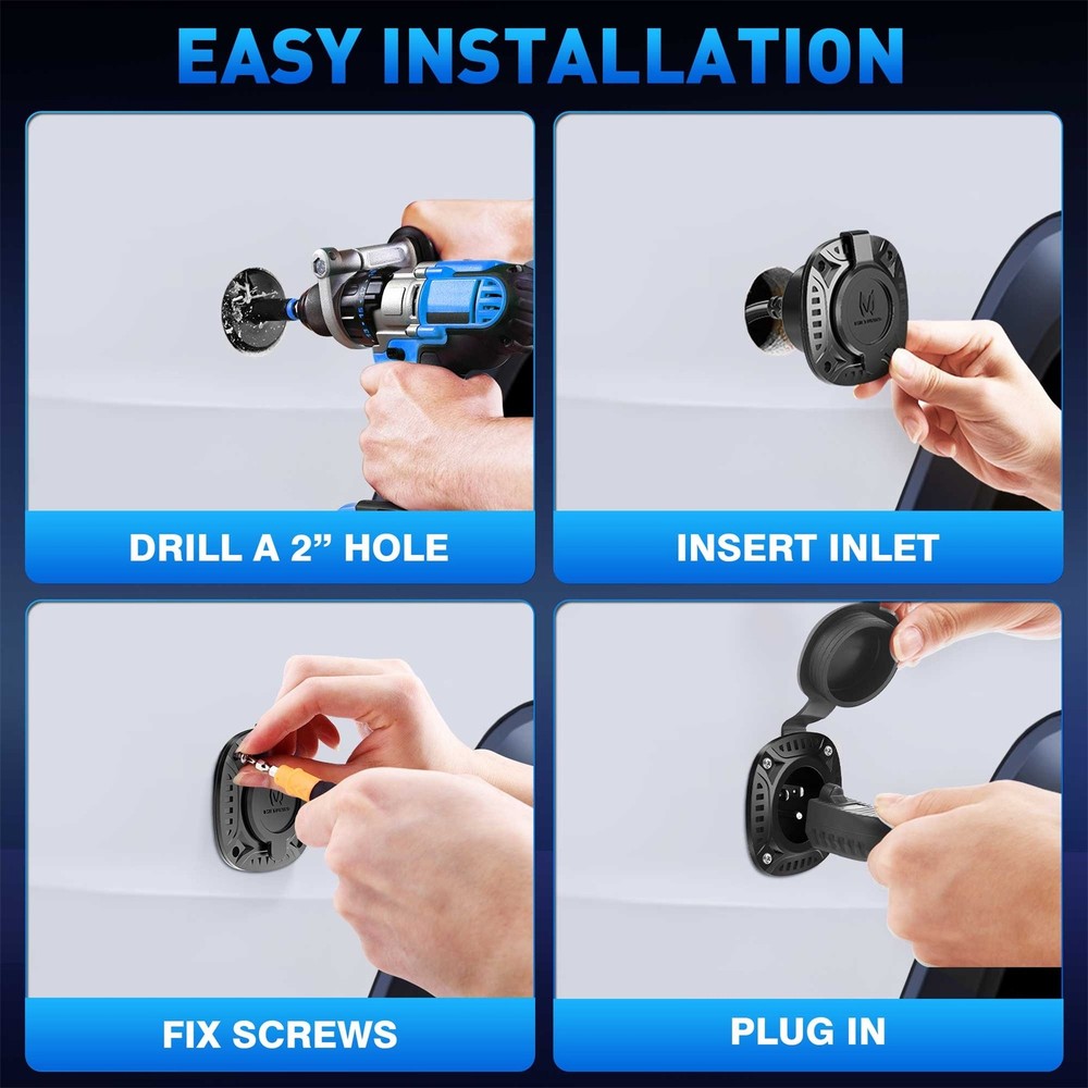 125V 20Amp AC Port Plug, RV Shore Power Inlet Plug T-Blade Adapter with Hole Saw
