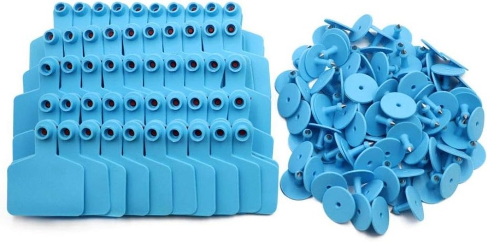 Cattle Ear Tags, Blank for Identification, 100 Pieces in Solid Blue - 3x2.48 in