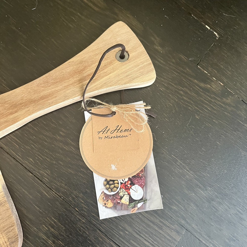 Mud Pie Charcuterie Serving Board 10" x 28" with Leather Handle Strap