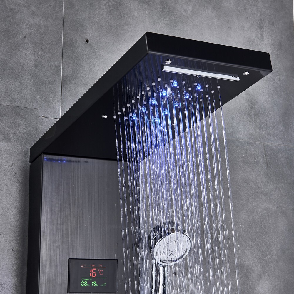 Shower Panel Tower System LED Rain&Waterfall Massage Jet Sprayer Stainless Steel