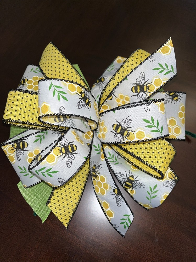 Honeybee Themed Spring Easter Summer All Occasions Handmade 10" Bow Brand New