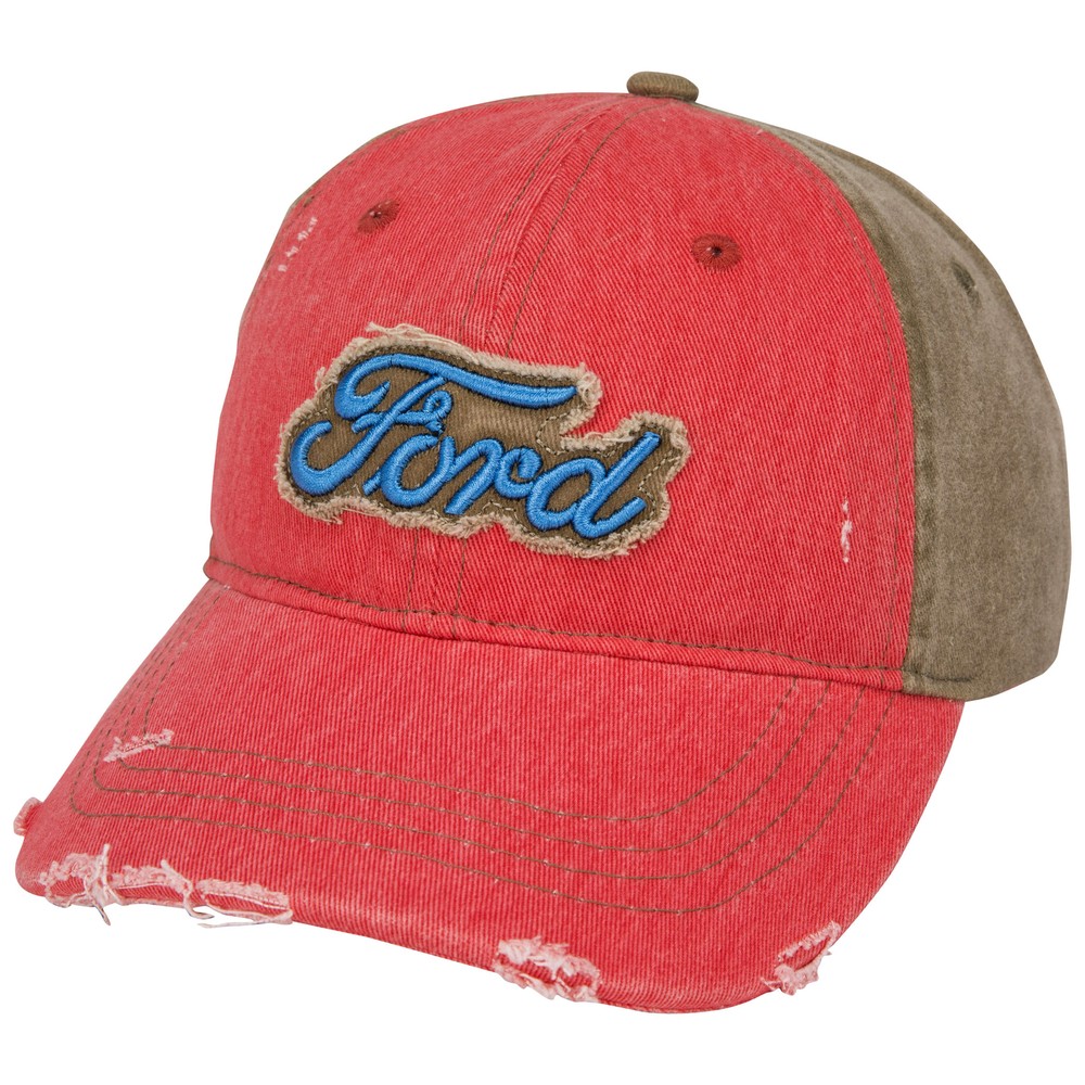 Ford Logo Distressed Cotton Twill Hat Red