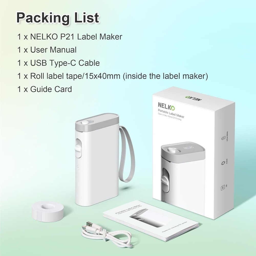 Nelko Label Maker Machine with Tape, P21 Bluetooth Label Printer, Wireless