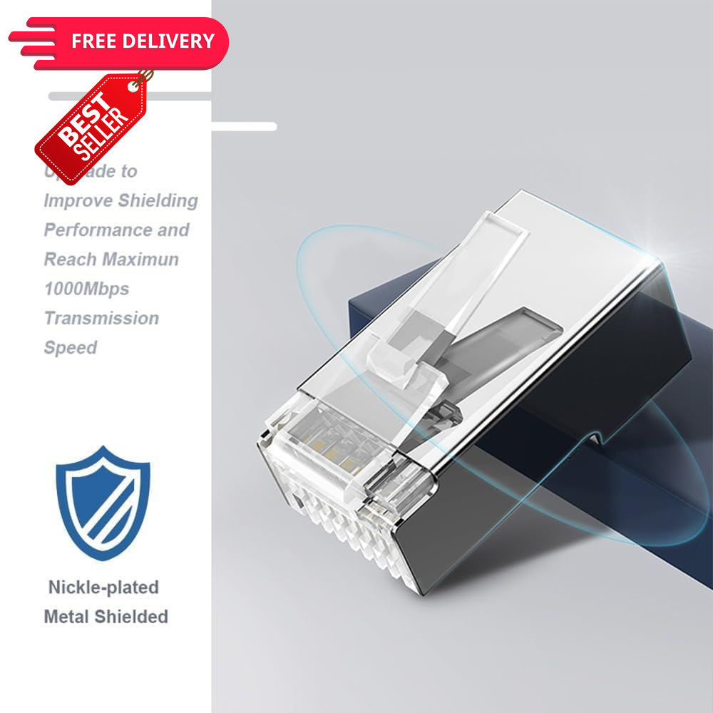 ZOERAX 100-Pack RJ45 Cat6 Pass Through Connector Shielded 100-Pack, Silver