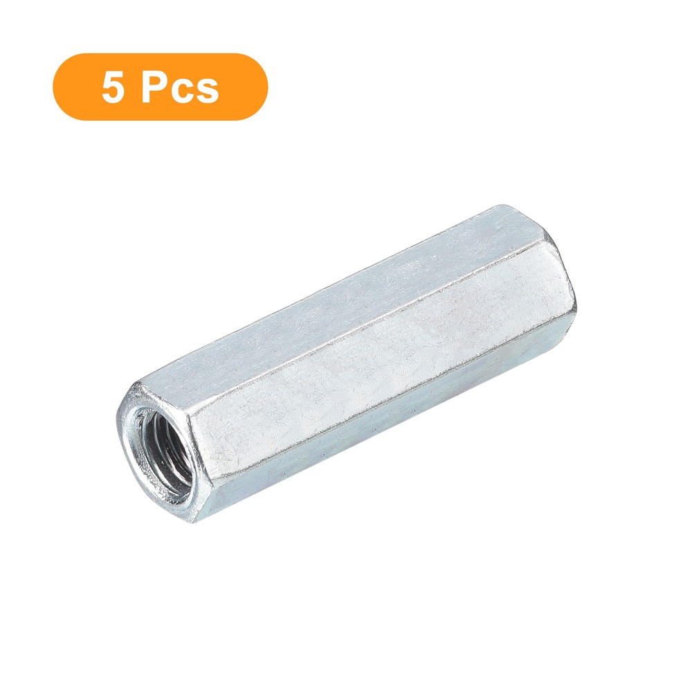 5pcs M8x12x40mm Coupling Nut, Galvanized Carbon Steel Hex Threaded Rod Coupler