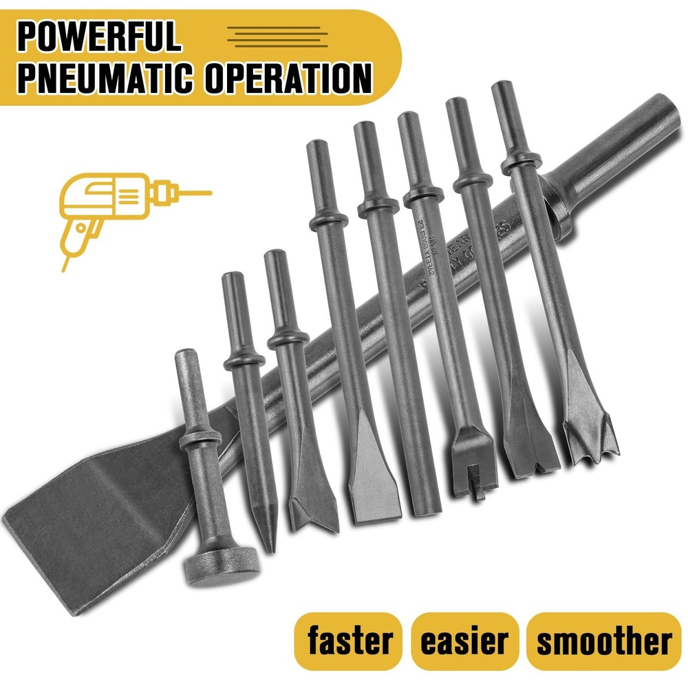 Air Hammer Bits Set - 9pcs Pneumatic Hammer Chisel Bits, Air Chisel Bits, Air...