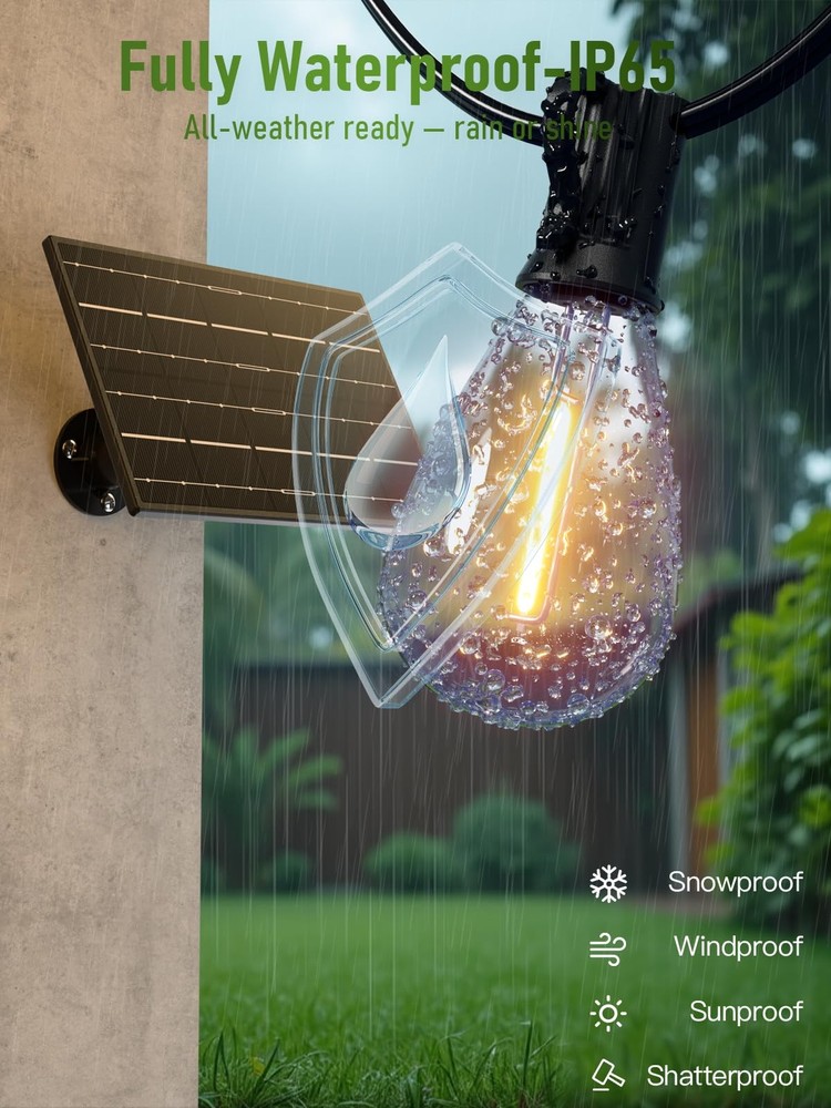 100FT Solar String Lights Outdoor Waterproof 2200K with Remote & USB Charging...