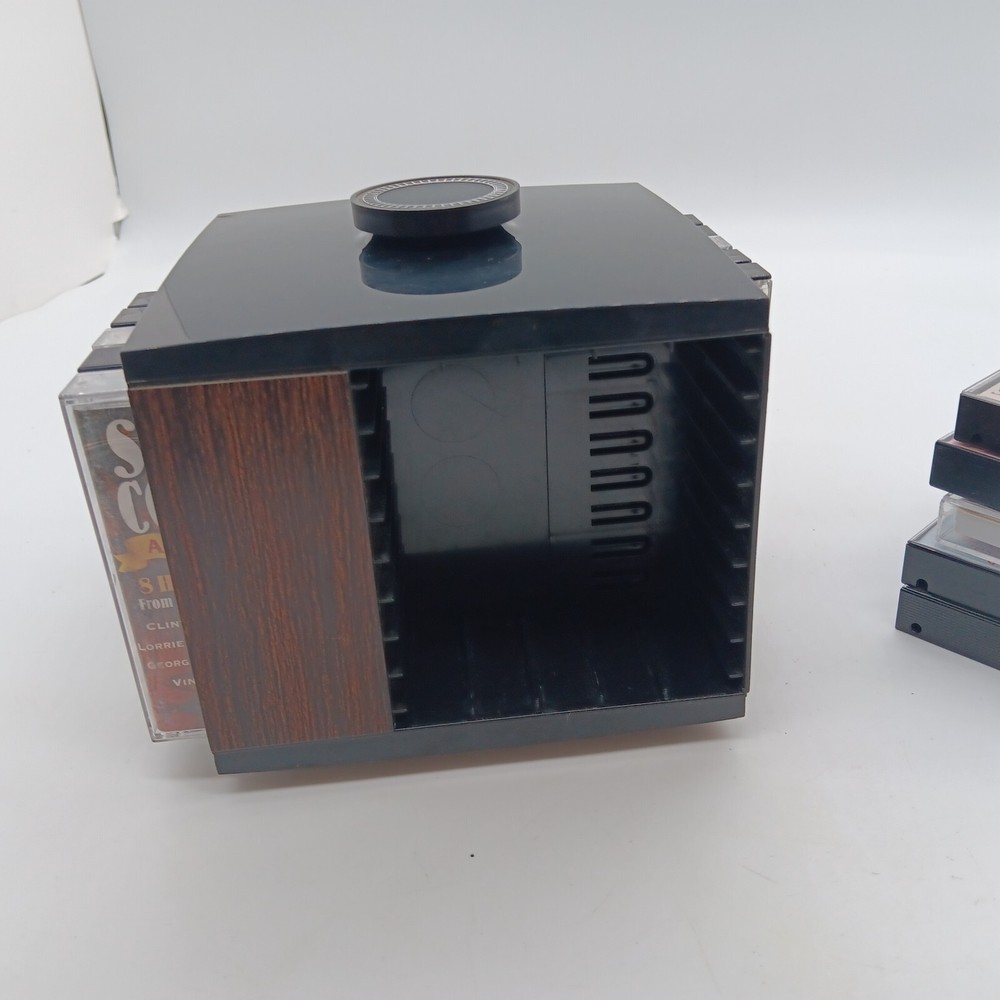 Vintage Square Spinning Plastic Cassette Storage Case w/ 20 Cassettes