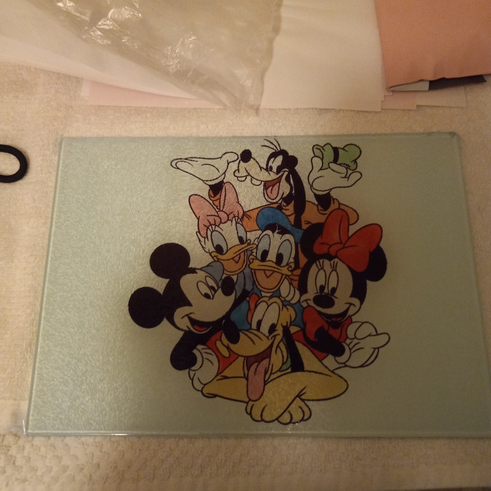 Mickey Mouse Inspired tempered glass cutting board Handmade 8x11