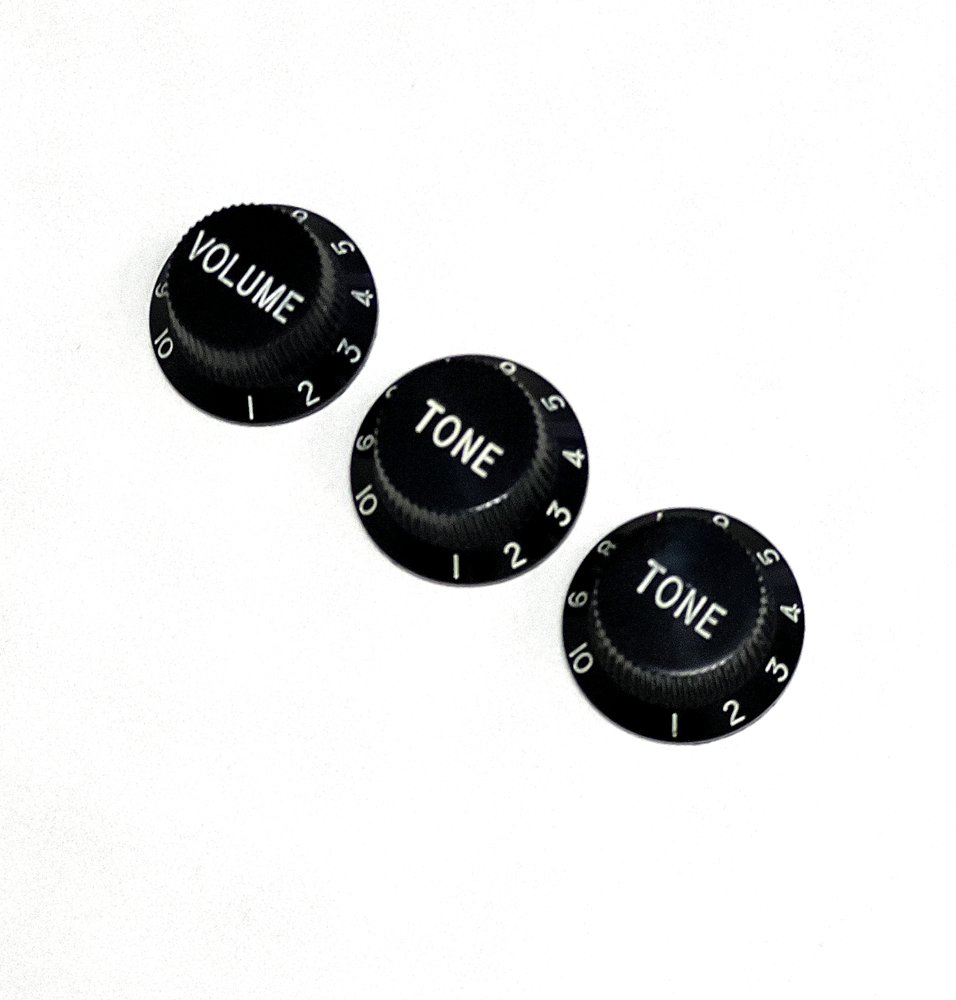 Fender Stratocaster Knobs - Black Knobs Set 1 Volume 2 Tone - ORIGINAL