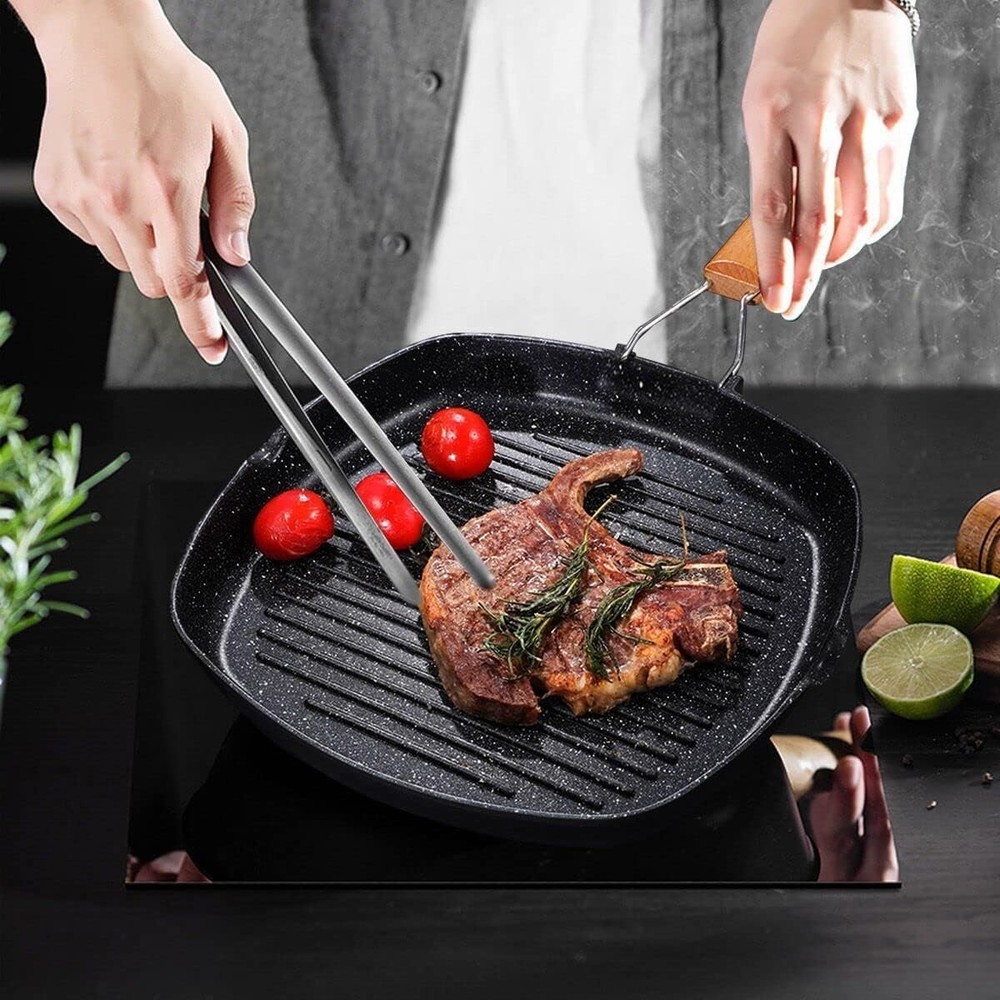 Versatile 24cm Cast Iron Grill Pan - Non-Stick & Folding Handle for Easy Storage