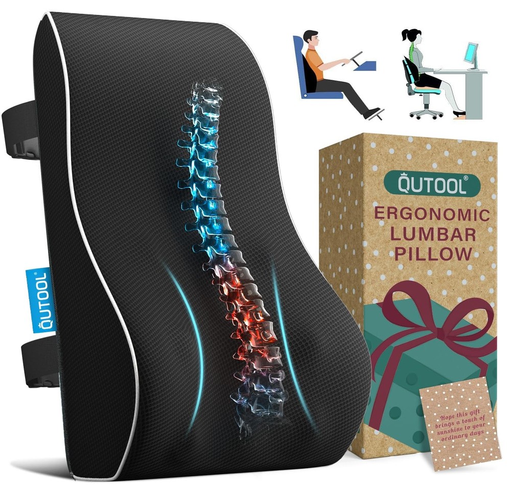 QUTOOL Lumbar Support Pillow with DIY Gift Box - Standard Size, Black