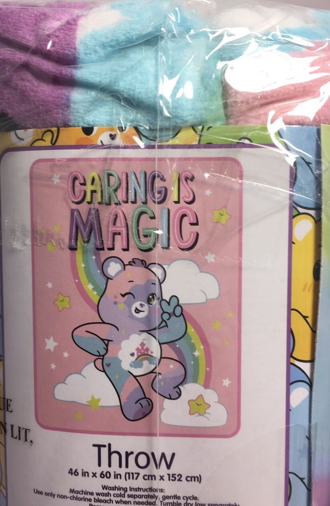 CARE BEARS “Caring is Magic" THROW BLANKET 46” X 60” NWT