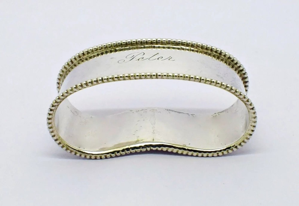Antique Beaded Austrian 800 Silver Napkin Ring "Peter" name engraving