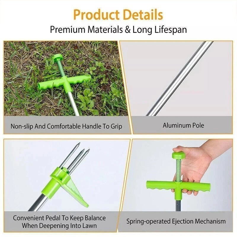 Weed Puller Stand Up Weeder Hand Tool Long Handle Garden Weeding Tool w/3 Claws