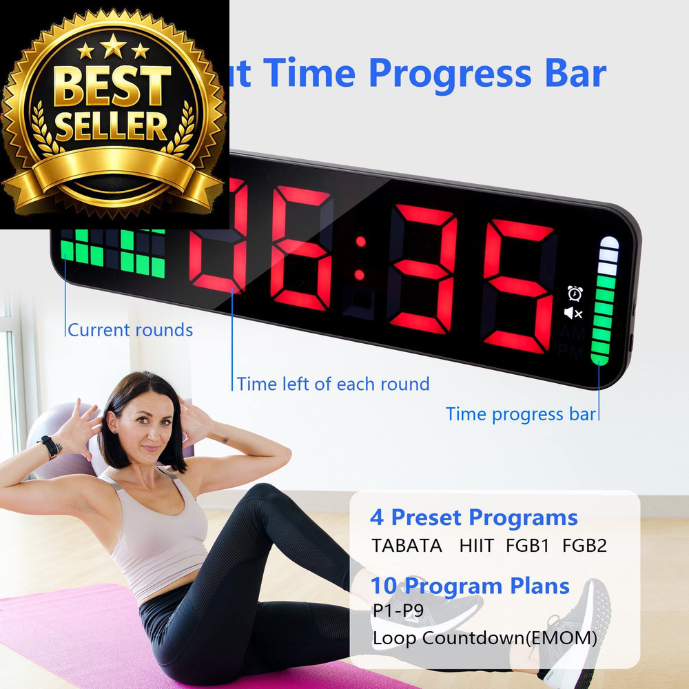 LUCORB Gym Timer - Large Digital Clock Wall with Interval Time Black+red