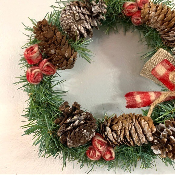 Small Handmade Christmas Pinecone Wreath Ribbon