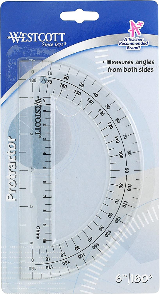 6-Inch Plastic 180 Degree Protractor, Clear