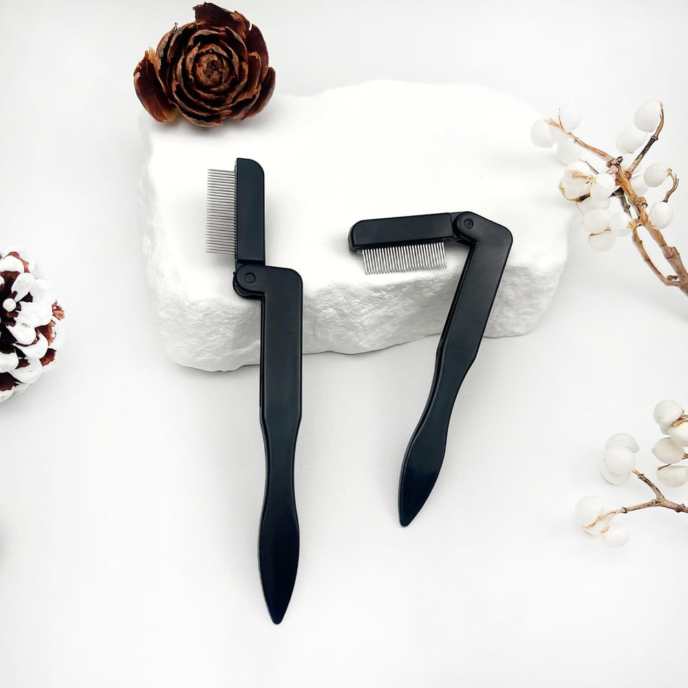 Portable Folding Eyelash Comb Set of 2 – Black, Compact Eyelash Separator