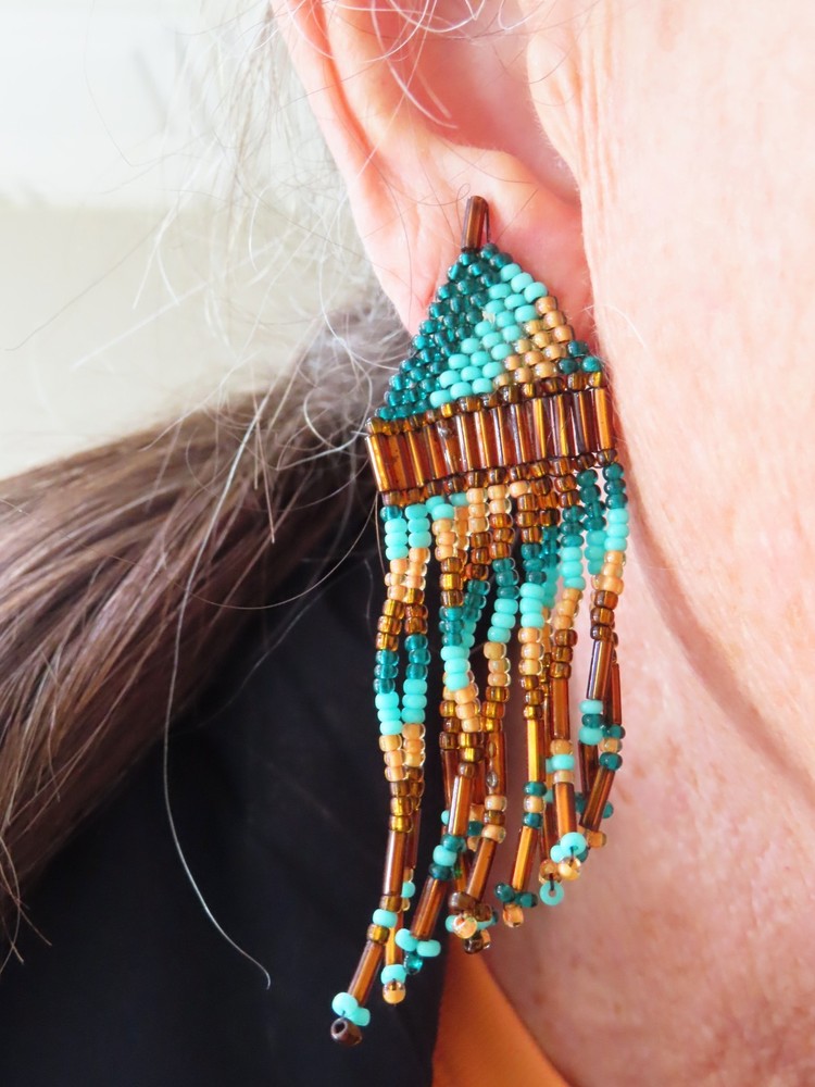 Vintage Handmade Multi Seed Bead Strand Earrings CLIP