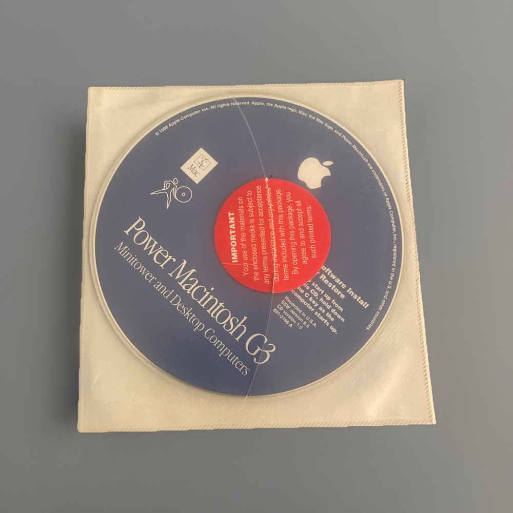 Apple Power Macintosh G3 Software Install and Restore CD Disc 1998 Version 8.5