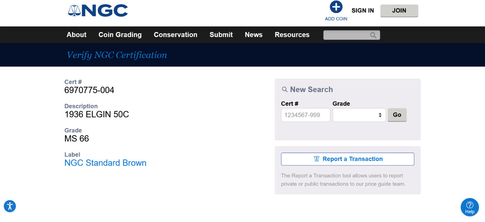 1936 Elgin Commemorative Silver Half Dollar ~ NGC ~ MS66