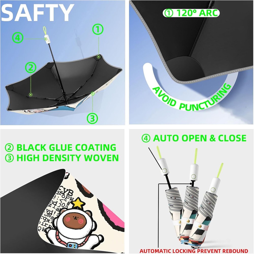 Rounded Corner Folding Umbrella Anti-UV Compact Durable Auto Planet