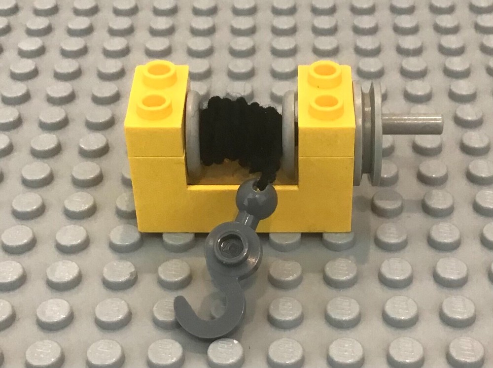 LEGO Yellow String Reel Winch 2x4x2 Lt Gray Drum, String, Handle, Crane Hook