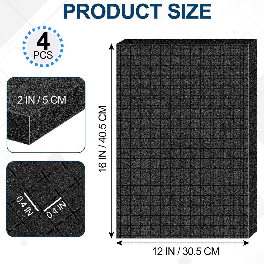 4 PCS Pick Pluck Foam Sheets 16" x 12" x 2" Polyurethane Inserts Pads Black