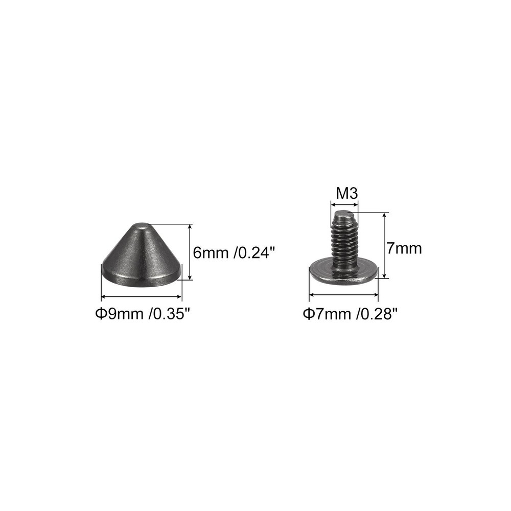 9x6mm Screw Back Rivets, 20 Set Solid Leather Studs for DIY Black