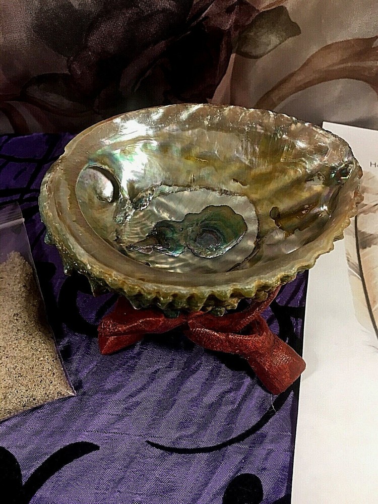 DELUXE SMUDGE KIT ABALONE SHELL STAND SAND SAGE FEATHER CLEANSING CLEARING