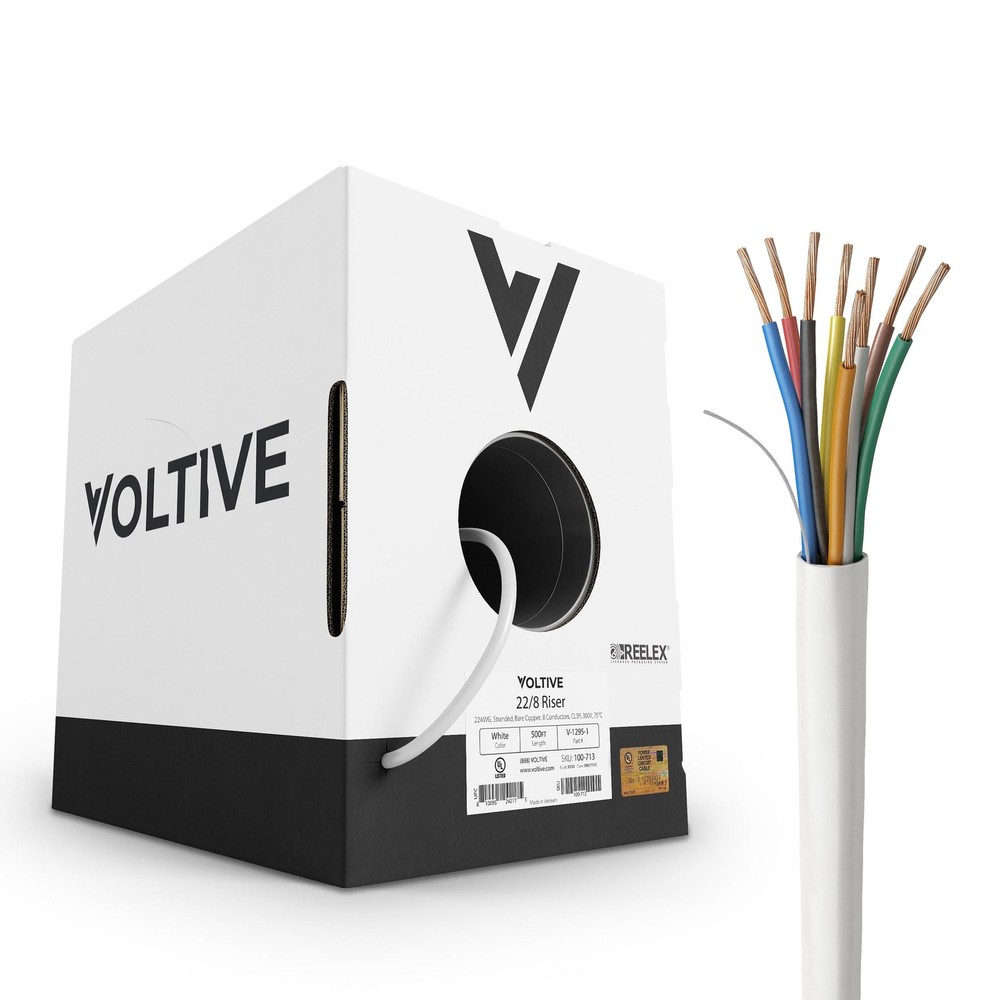 Voltive 22/8 Low Voltage Wire, Riser CL3R, White, 500ft