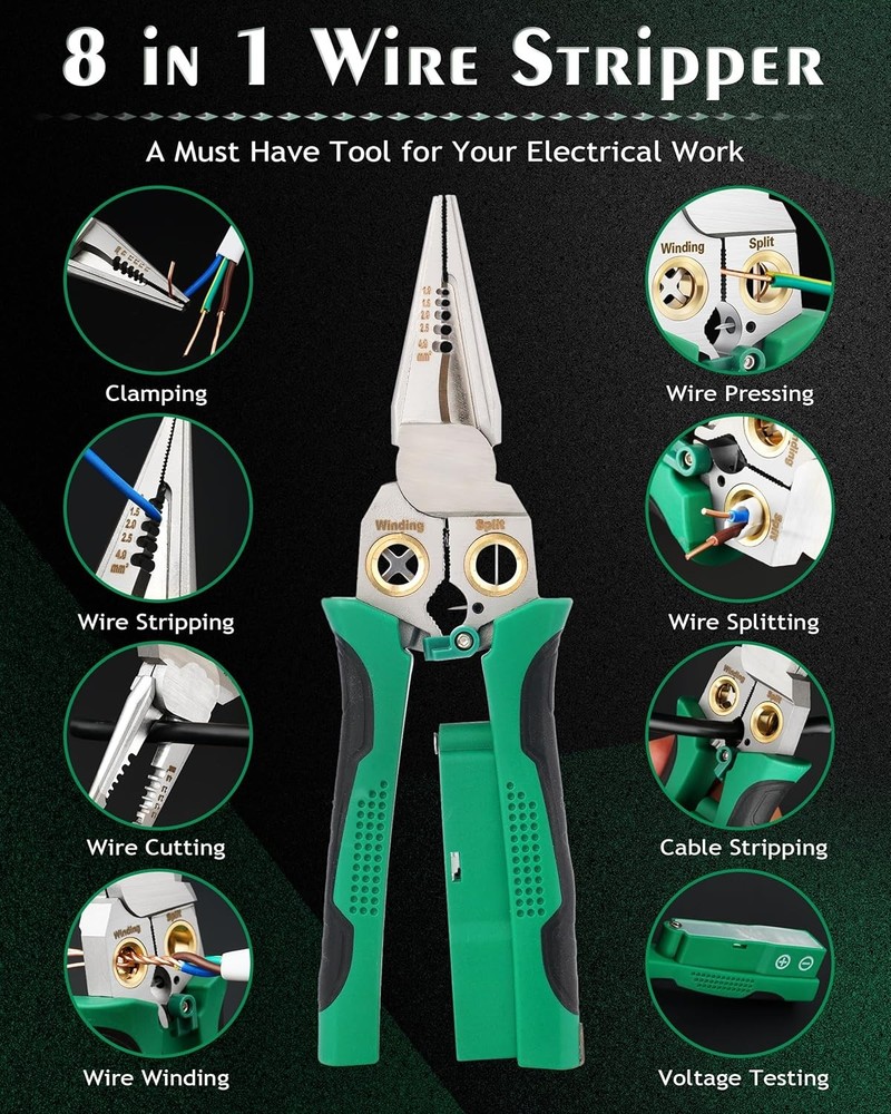 Wire Strippers,Wire Stripping Tool with Voltage Tester,Cable Cutters with Plier