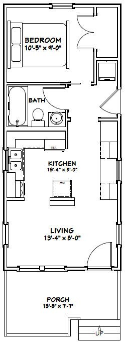 14x32 Tiny House -- 447 sq ft -- PDF FloorPlan -- Model 1N