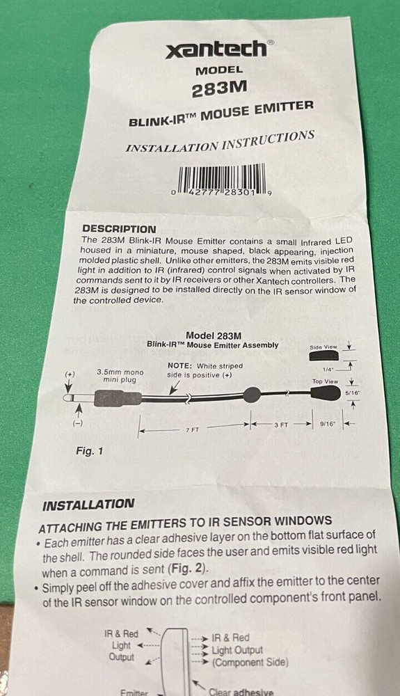 Xantech 283M Blink-IR Mouse Emitter. NOS