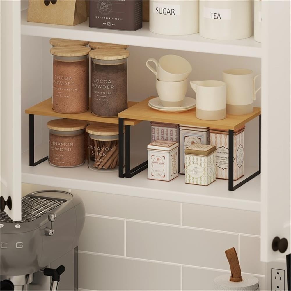 Pemberly Row Stackable Kitchen Counter Shelves in Set of 2 Beech