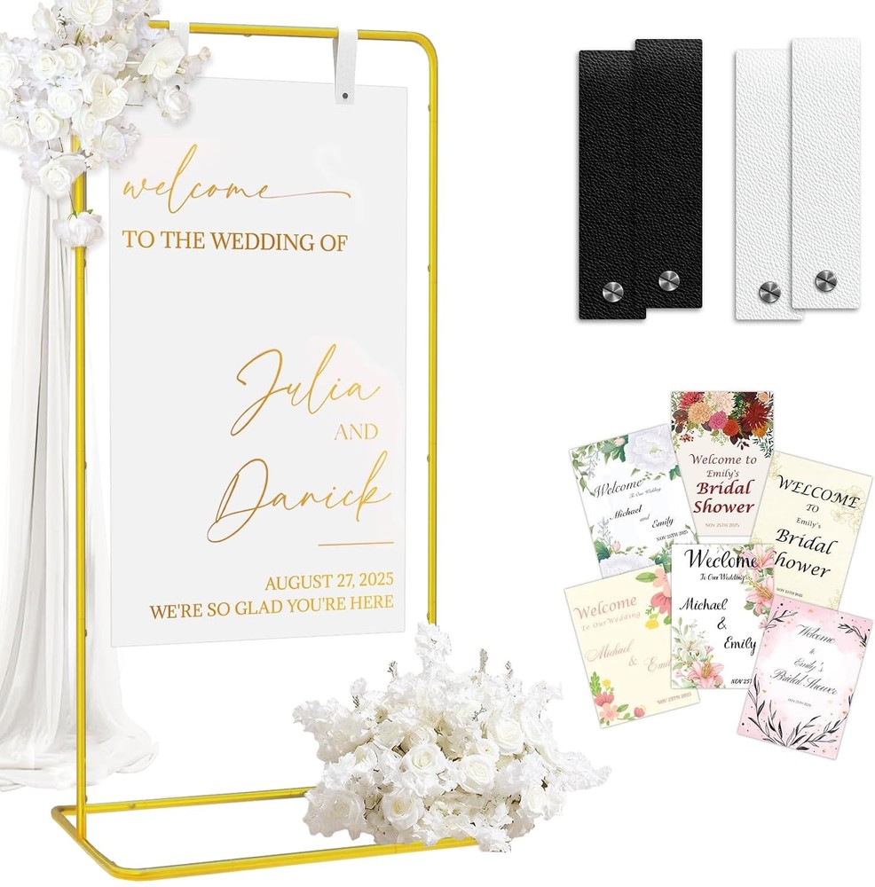Wedding Welcome Sign Stand with Design Bundle & Leather Straps, 68”Adjustable...
