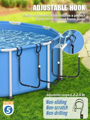5 Pack Solar Pool Cover Holder, Adjustable Solar Cover Hooks Keep Solar Black