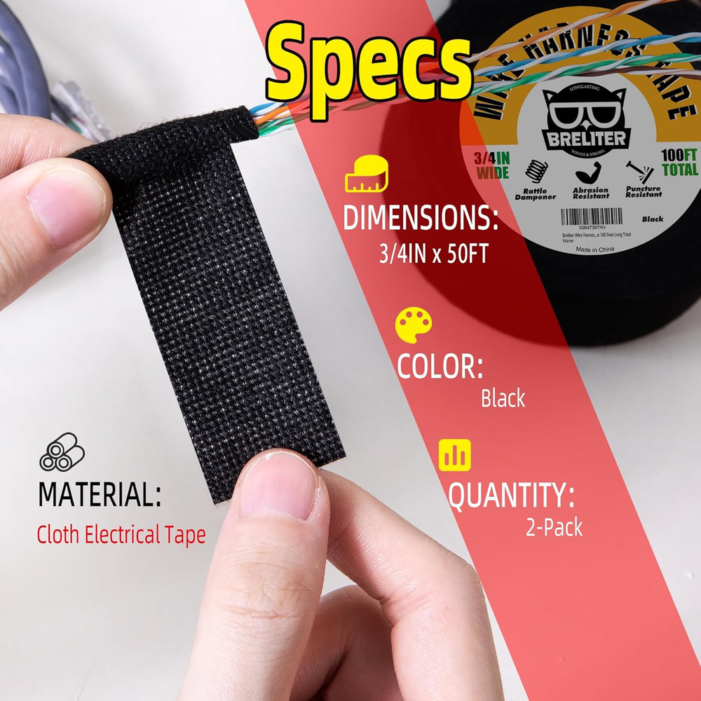Wire Harness Tape - 2Pack High Temp Wiring Harness Self-Adhesive Auto Electrical