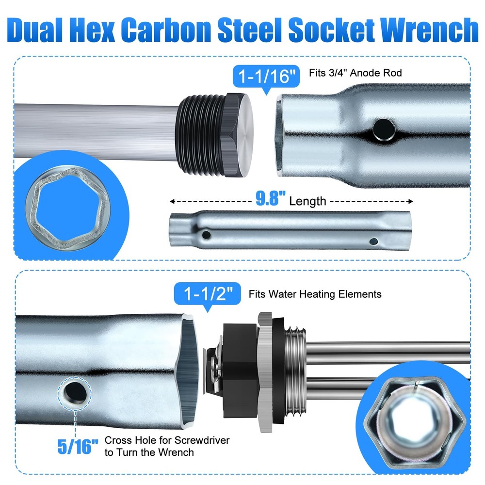 Saillong 4 Pieces RV Water Heater Elements Include 1 Anode Rod 1 as shown