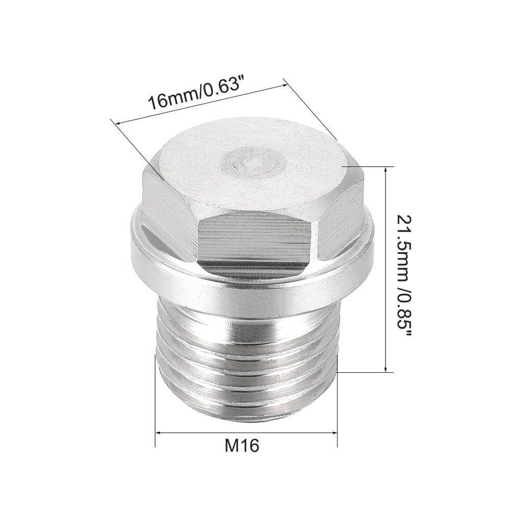 M16 x 1.5 Male Hex Head Plug 304 Stainless Steel Solid Thread Pipe Fitting 2Pcs